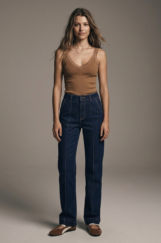Dark Blue Denim Jeans with Contrast Stitching - Premium variable from Tooksie - Just $74.90! Shop now at Tooksie