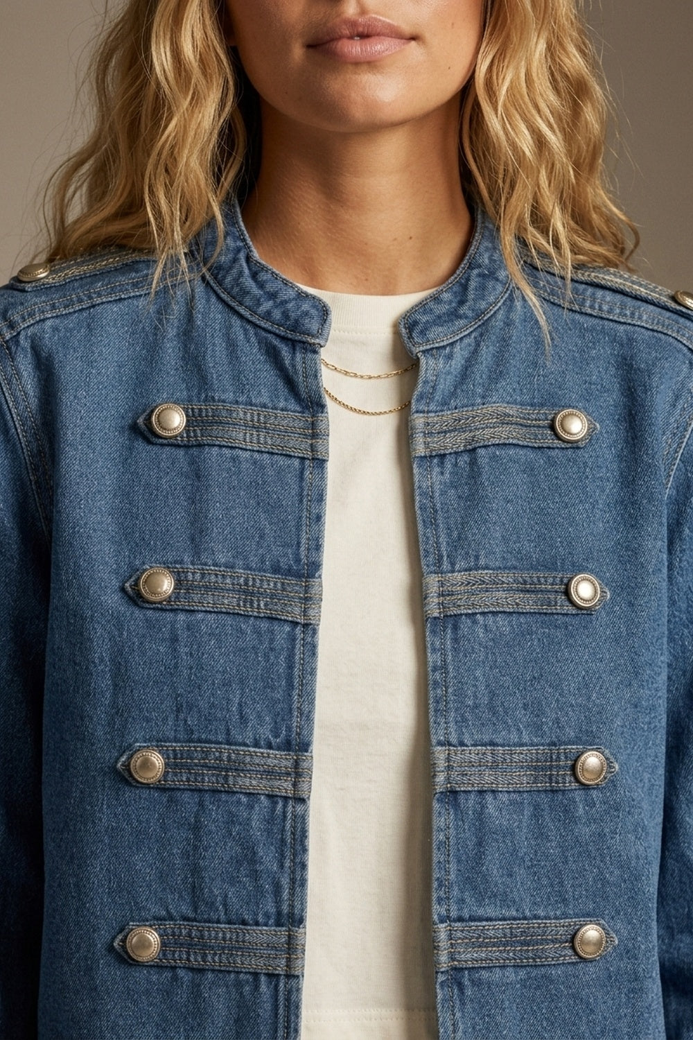 Denim Military Cropped Jacket - Premium simple from Tooksie - Just $104.90! Shop now at Tooksie