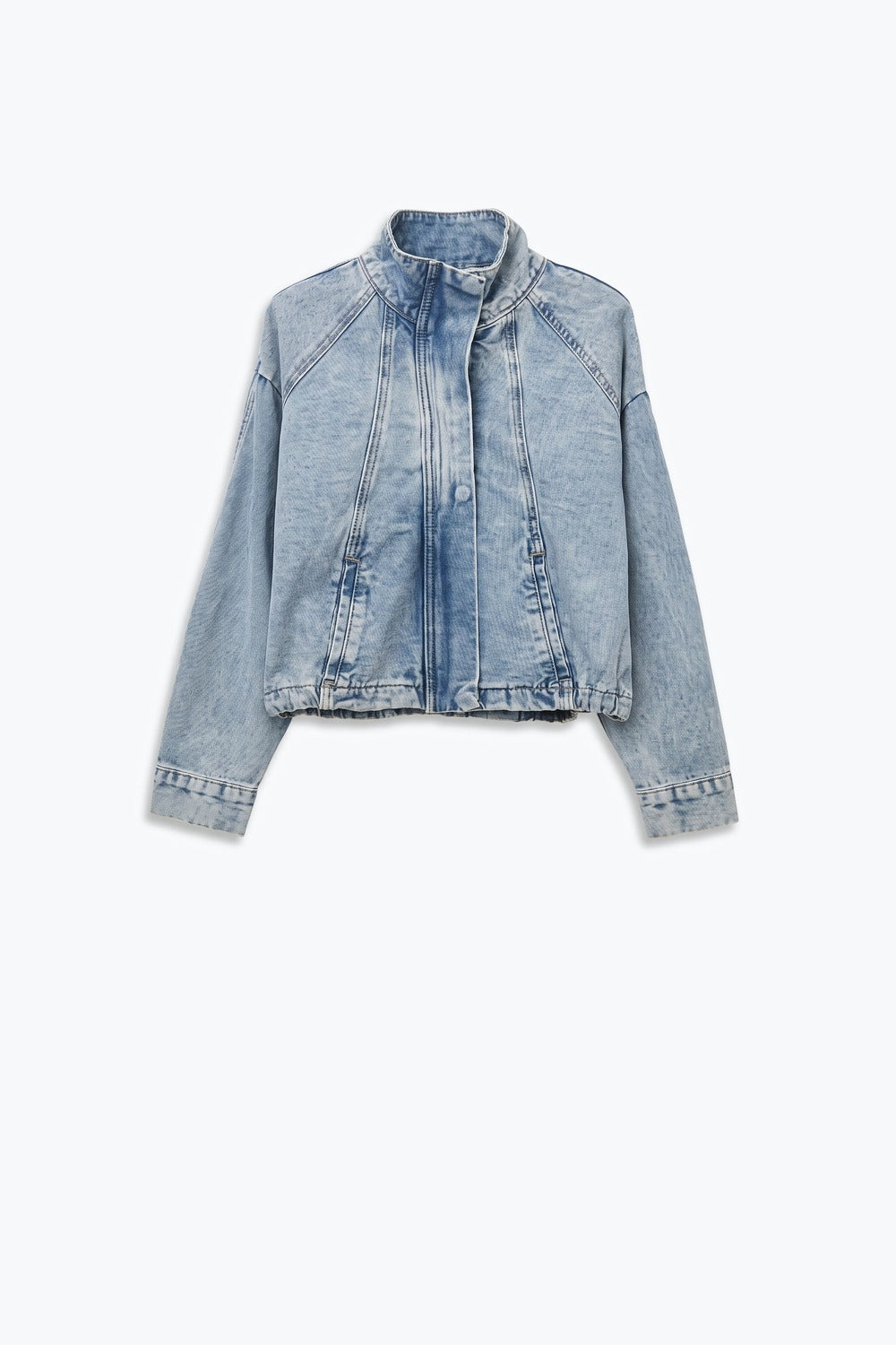 Light Wash High Neck Collar Cropped Denim Jacket - Premium variable from Tooksie - Just $104.90! Shop now at Tooksie