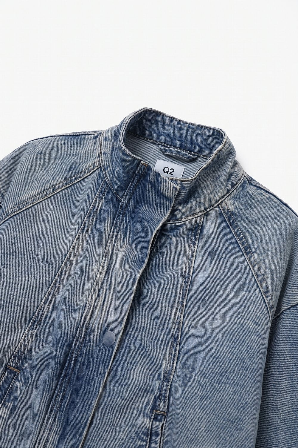 Light Wash High Neck Collar Cropped Denim Jacket - Premium variable from Tooksie - Just $104.90! Shop now at Tooksie