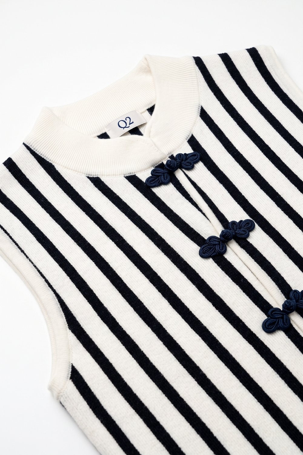 Cream Striped Fine Knit Frog Closure Vest - Premium variable from Tooksie - Just $74.90! Shop now at Tooksie