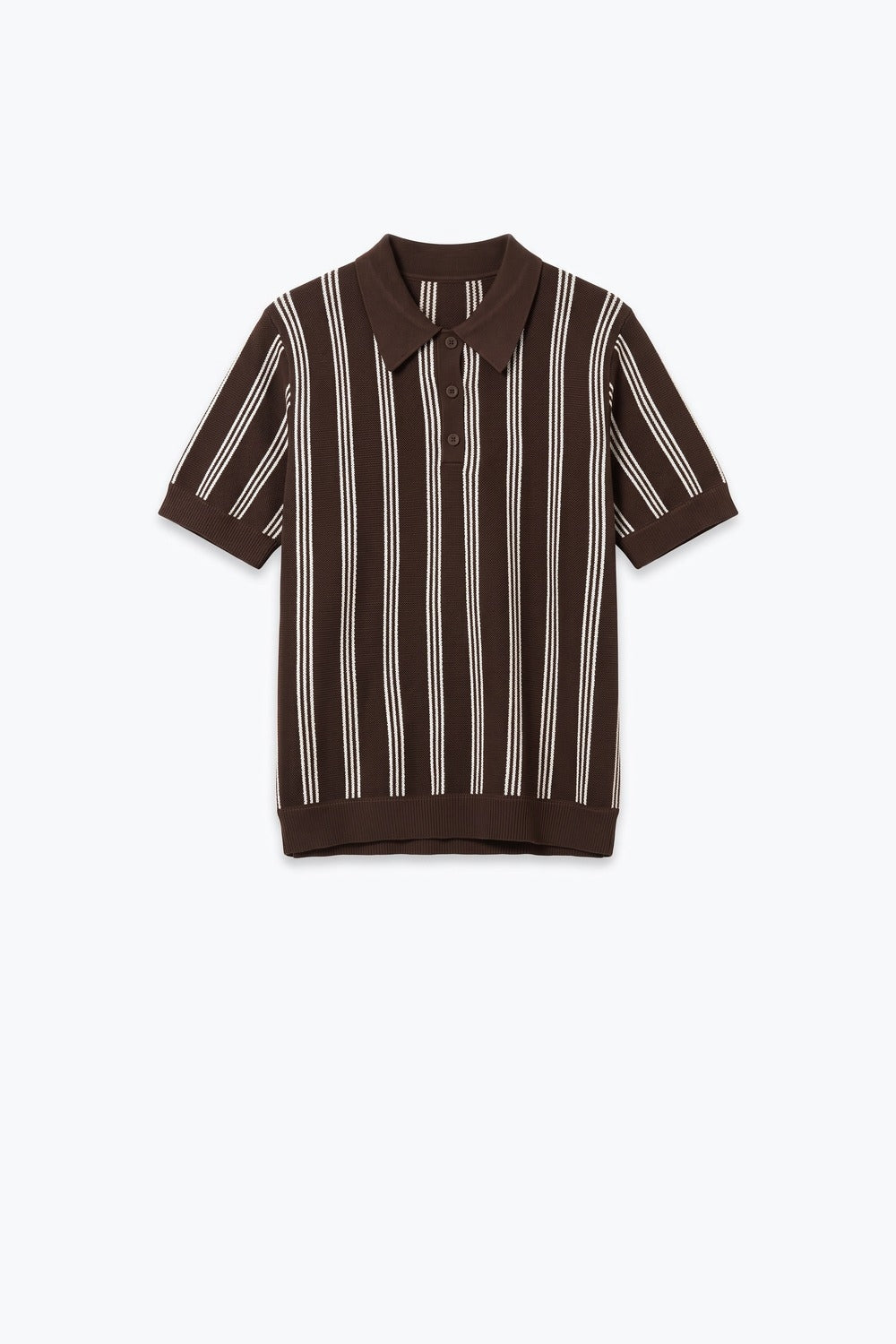 Brown Contrast Striped Fine Knit Polo Sweater - Premium variable from Tooksie - Just $69.90! Shop now at Tooksie