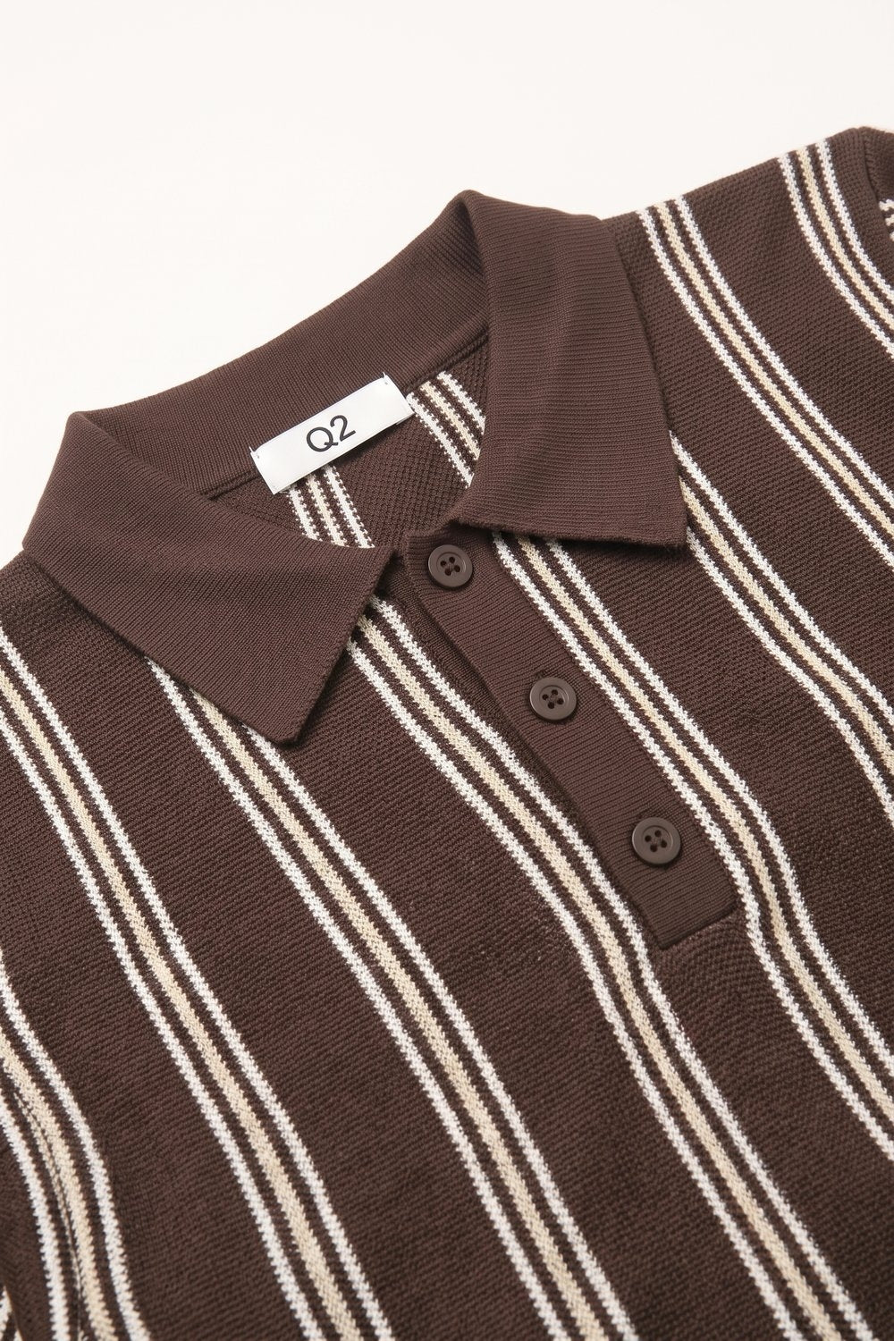Brown Contrast Striped Fine Knit Polo Sweater - Premium variable from Tooksie - Just $69.90! Shop now at Tooksie