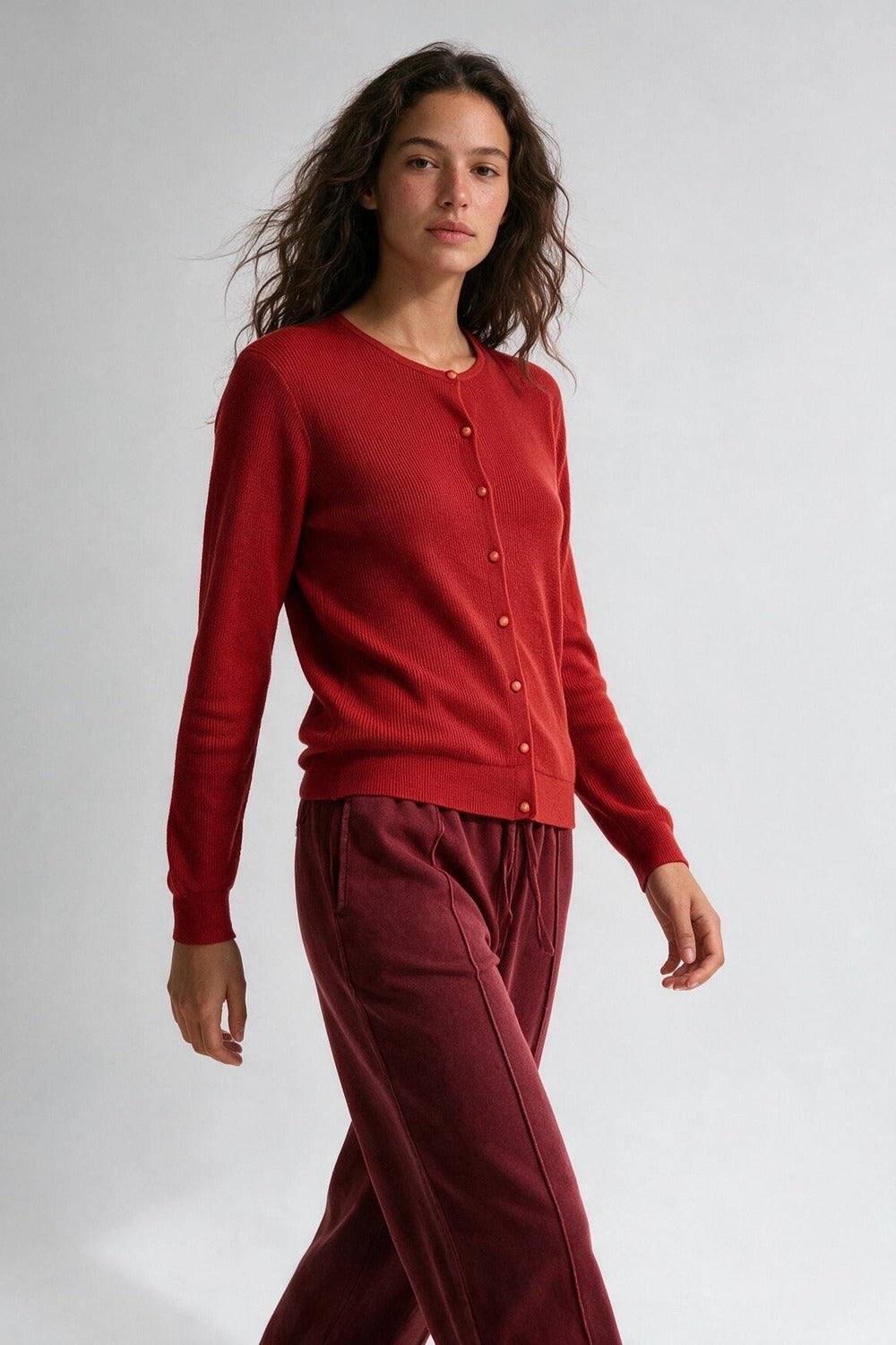 Red soft Knit Button Front Crew Neck Regular Fit Cardigan - Premium Cardigans from Q2 - Just $54.90! Shop now at Tooksie