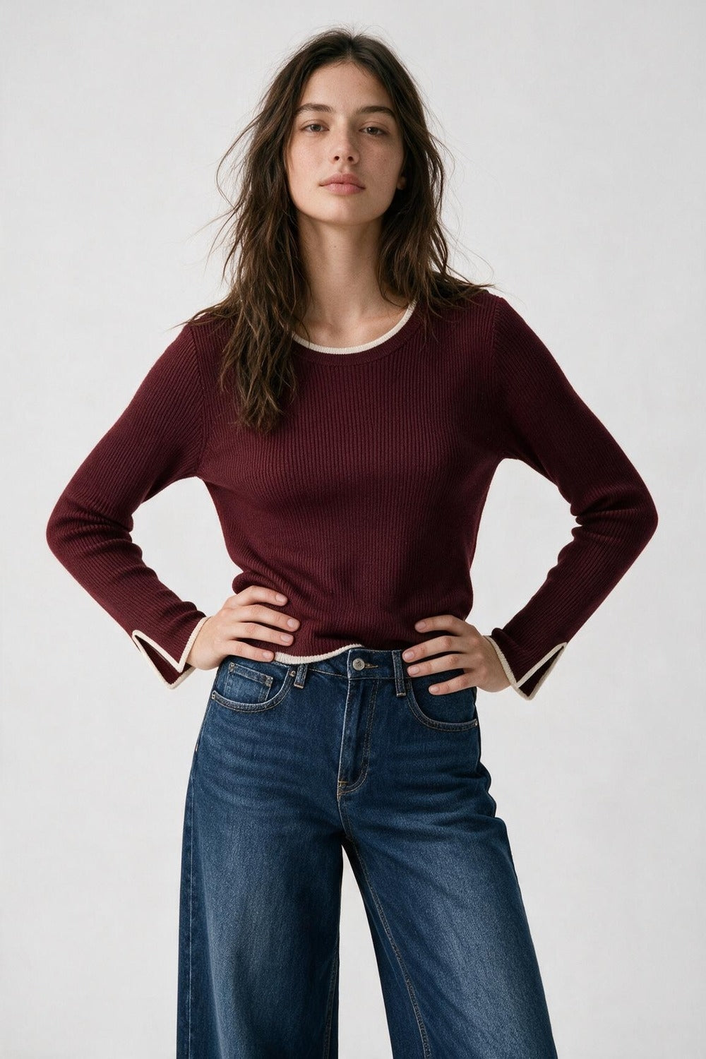 Burgundy Ribbed Crew Neck Sweater - Premium simple from Tooksie - Just $64.90! Shop now at Tooksie