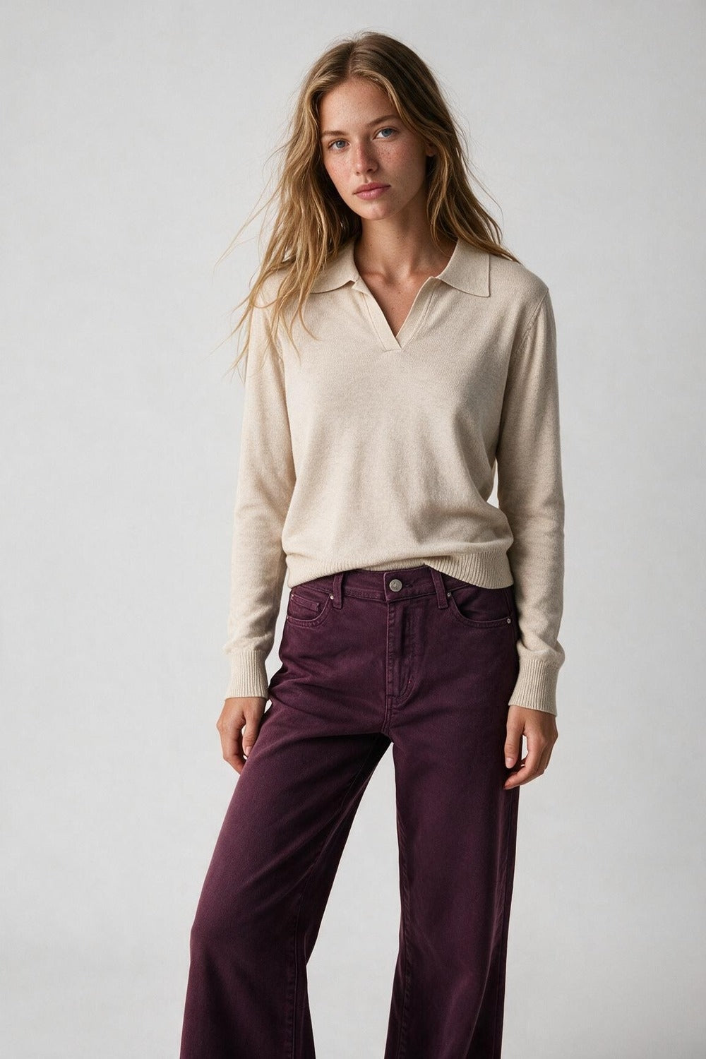 V-Neck Polo Collar Sweater - Premium simple from Tooksie - Just $59.90! Shop now at Tooksie