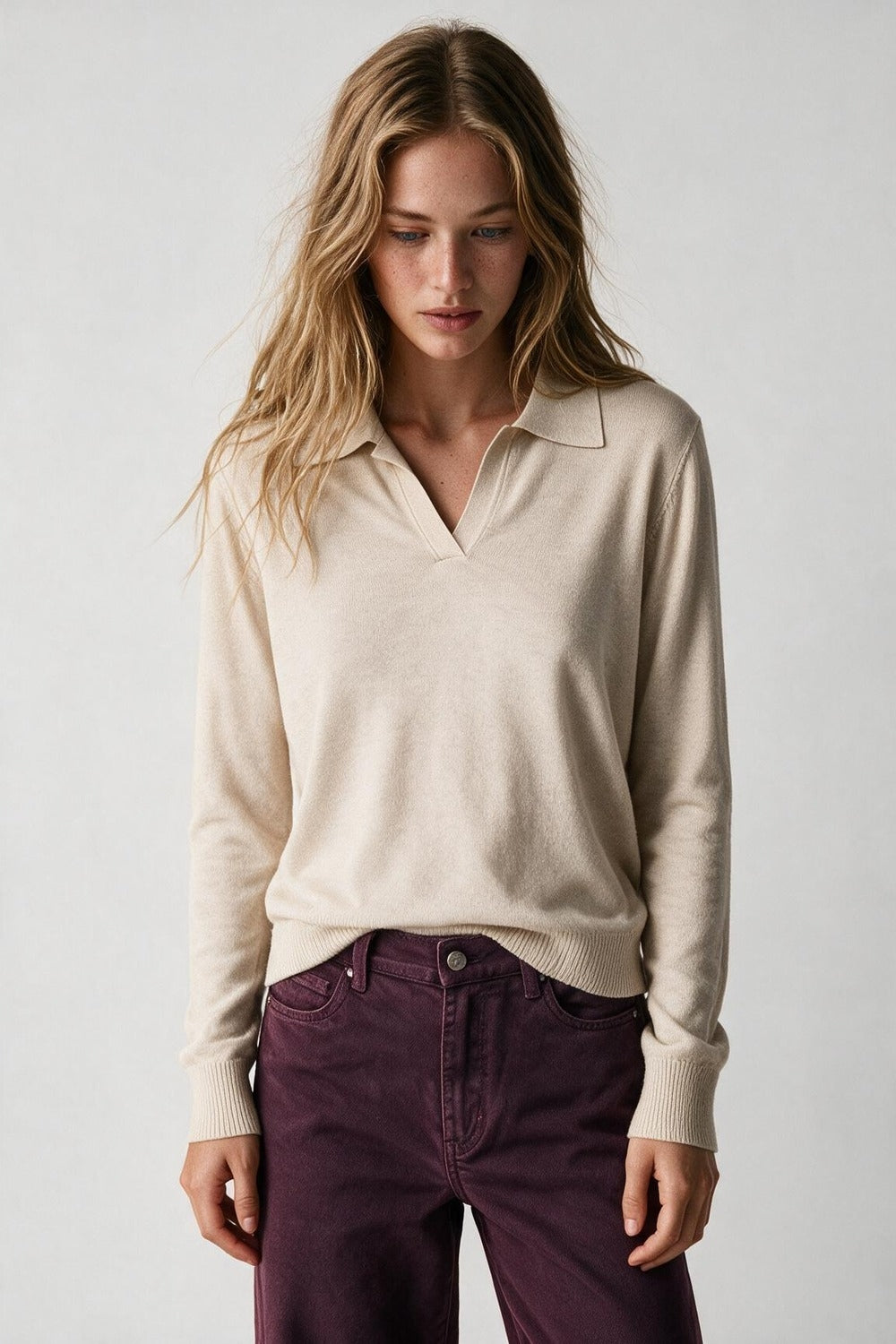 V-Neck Polo Collar Sweater - Premium simple from Tooksie - Just $59.90! Shop now at Tooksie