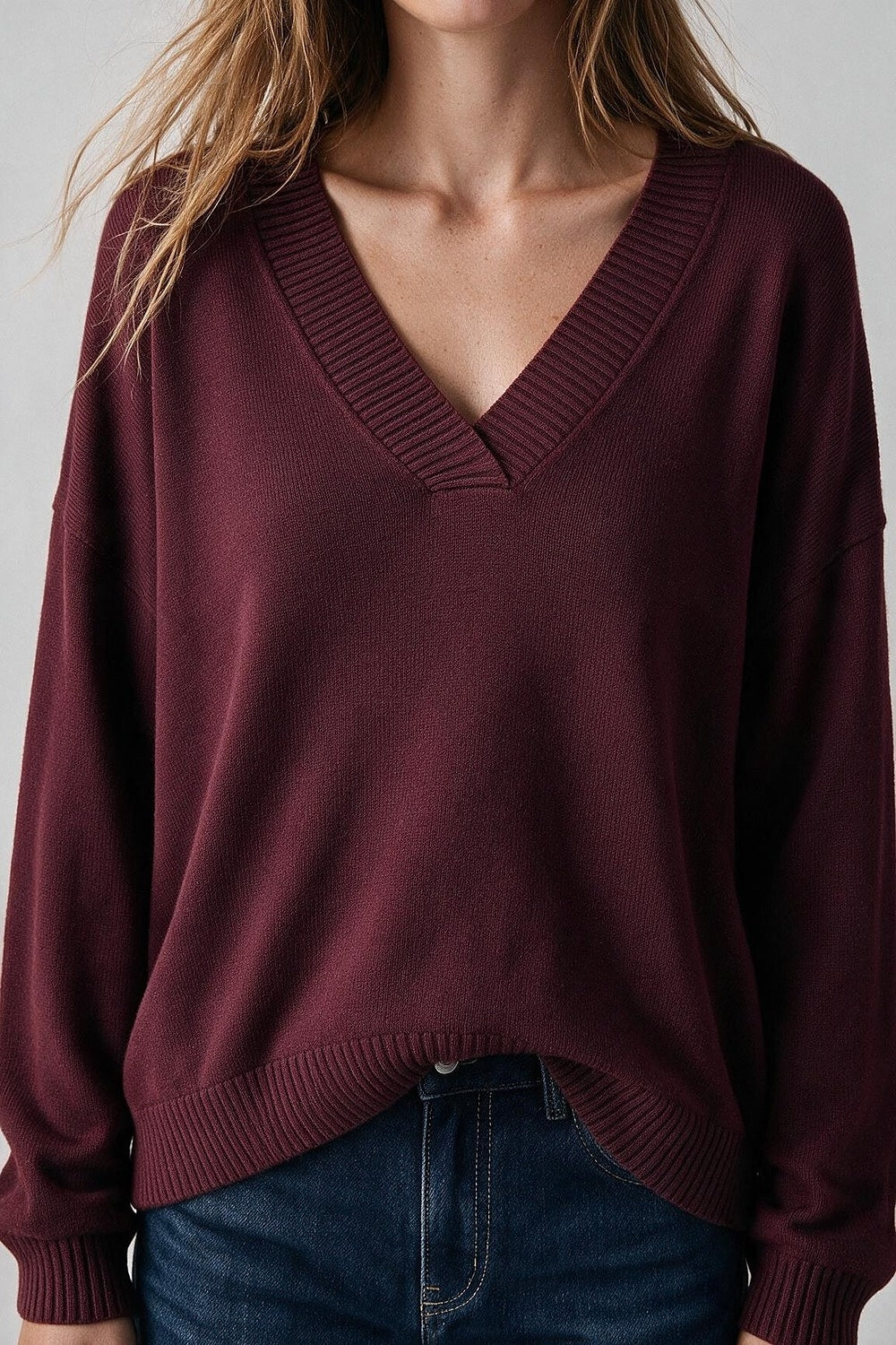 Burgundy V-Neck Sweater - Premium simple from Tooksie - Just $64.90! Shop now at Tooksie