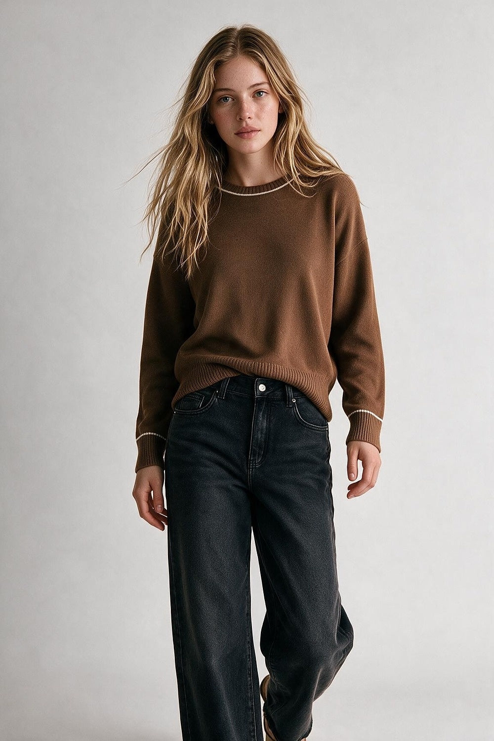 Camel Crew Neck Sweater - Premium simple from Tooksie - Just $59.90! Shop now at Tooksie