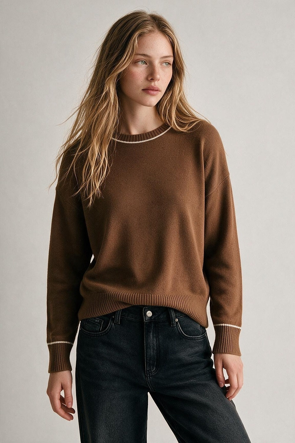 Camel Crew Neck Sweater - Premium simple from Tooksie - Just $59.90! Shop now at Tooksie