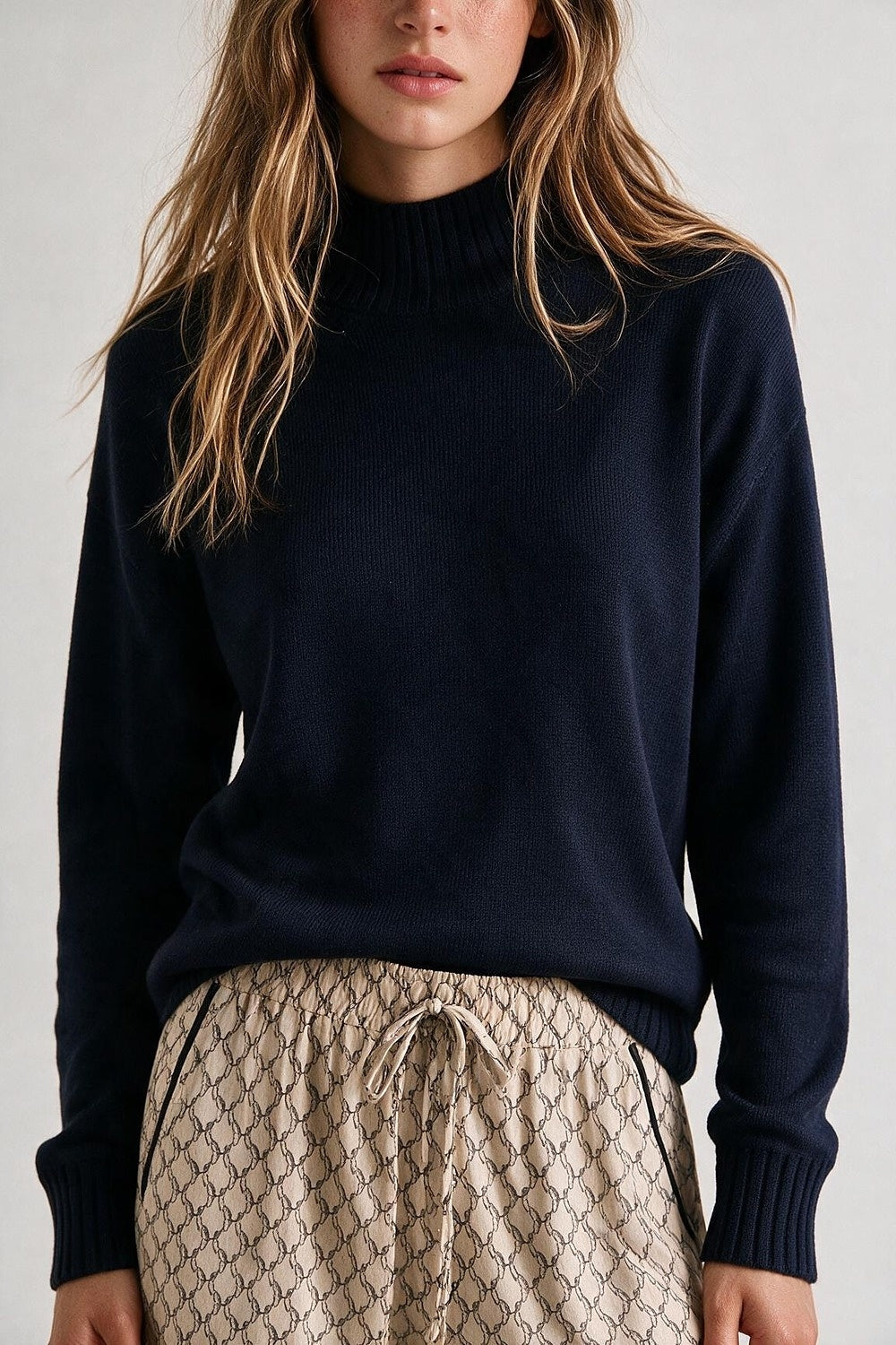 Navy High Collar Sweater - Premium simple from Tooksie - Just $59.90! Shop now at Tooksie