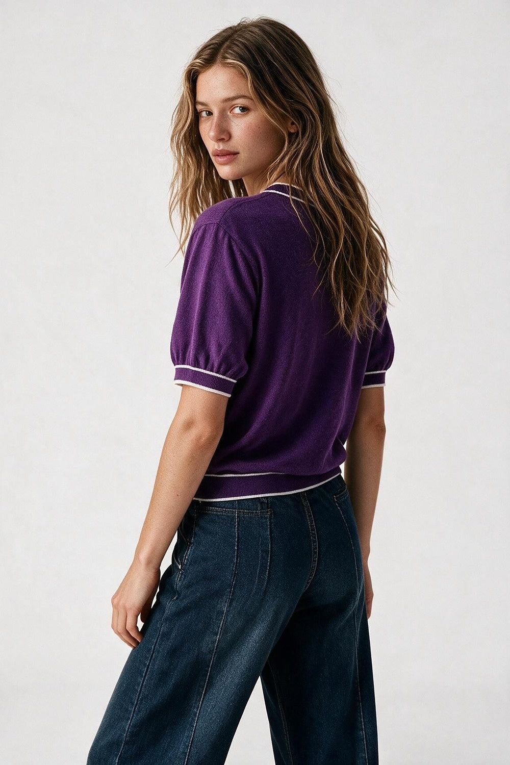 Purple Short Sleeve Crew Neck Sweater - Premium simple from Tooksie - Just $49.90! Shop now at Tooksie
