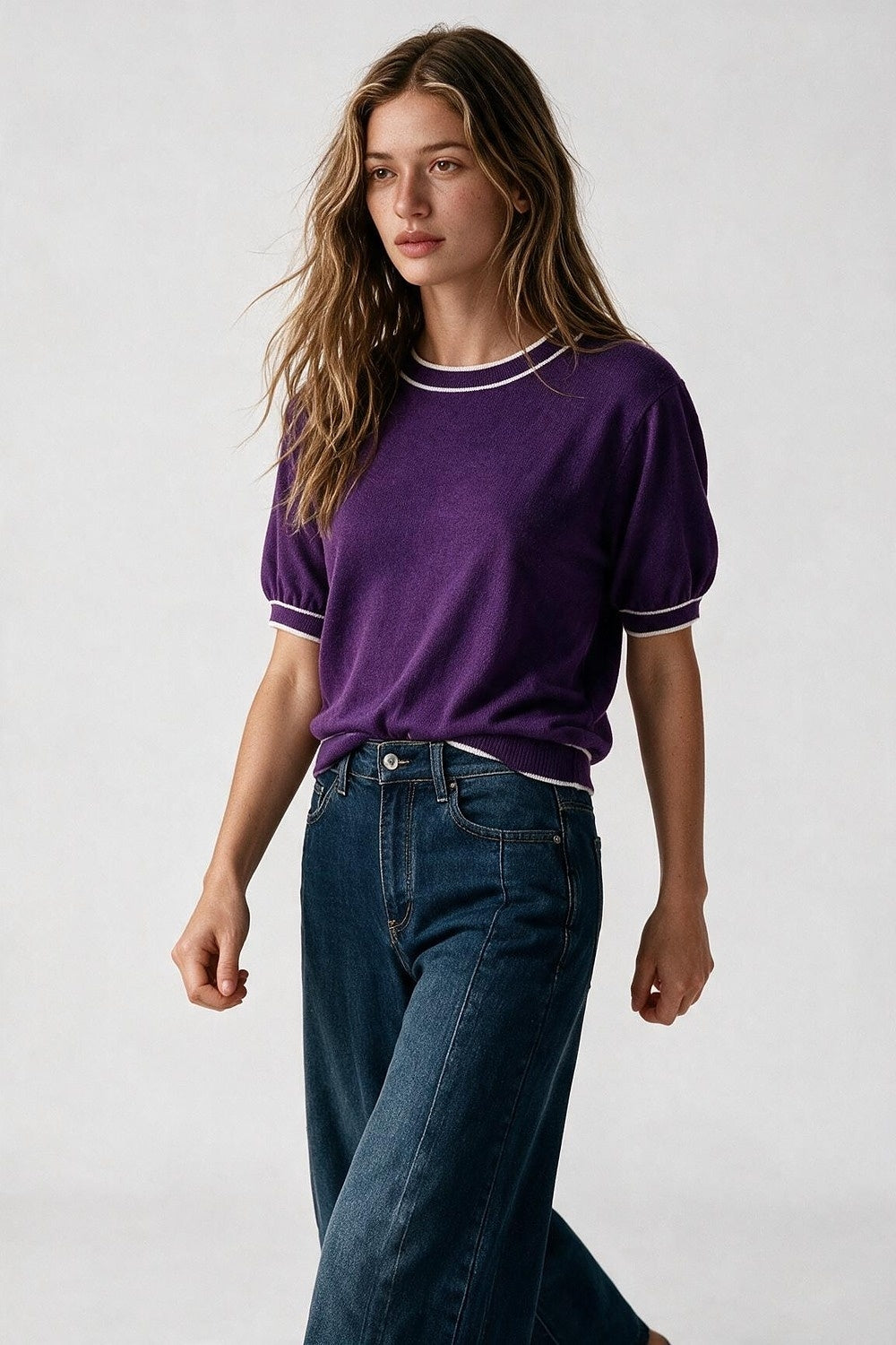 Purple Short Sleeve Crew Neck Sweater - Premium simple from Tooksie - Just $49.90! Shop now at Tooksie