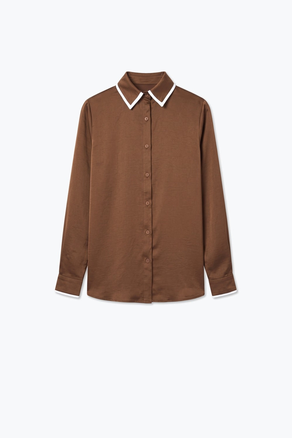 Brown Satin Contrast Collar Long Sleeve Shirt - Premium variable from Tooksie - Just $74.90! Shop now at Tooksie