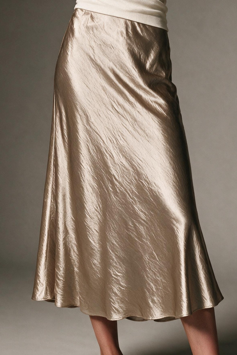 Beige Satin Bias Cut Midi Skirt - Premium variable from Tooksie - Just $69.90! Shop now at Tooksie