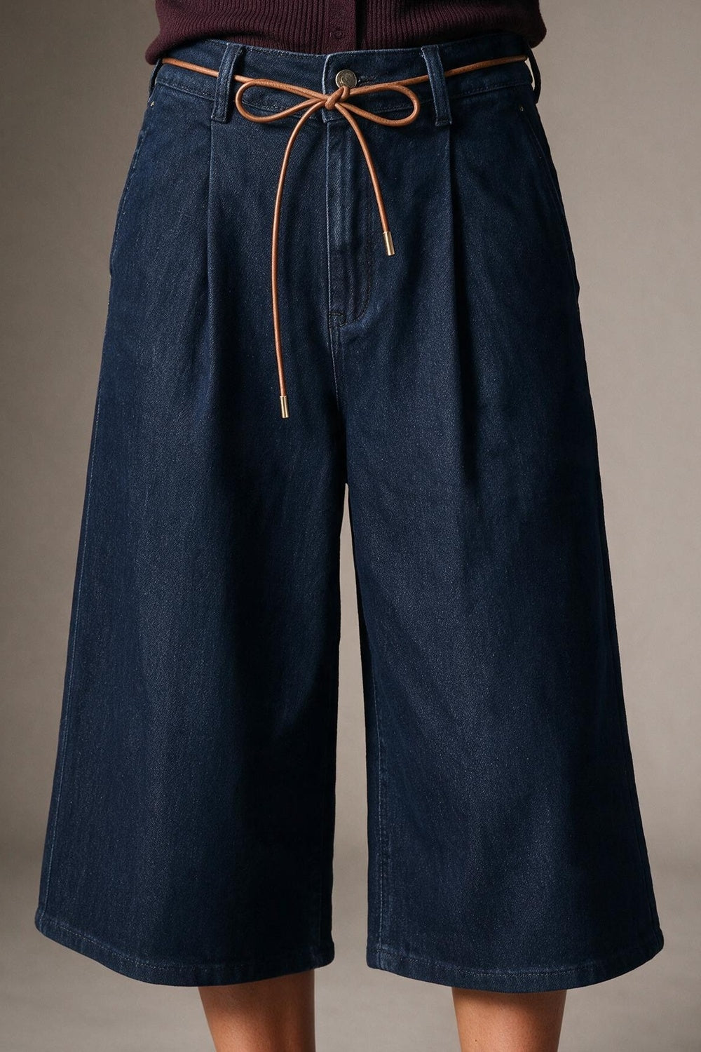 Wide-Leg Denim Culottes with Tie Belt - Premium variable from Tooksie - Just $74.90! Shop now at Tooksie