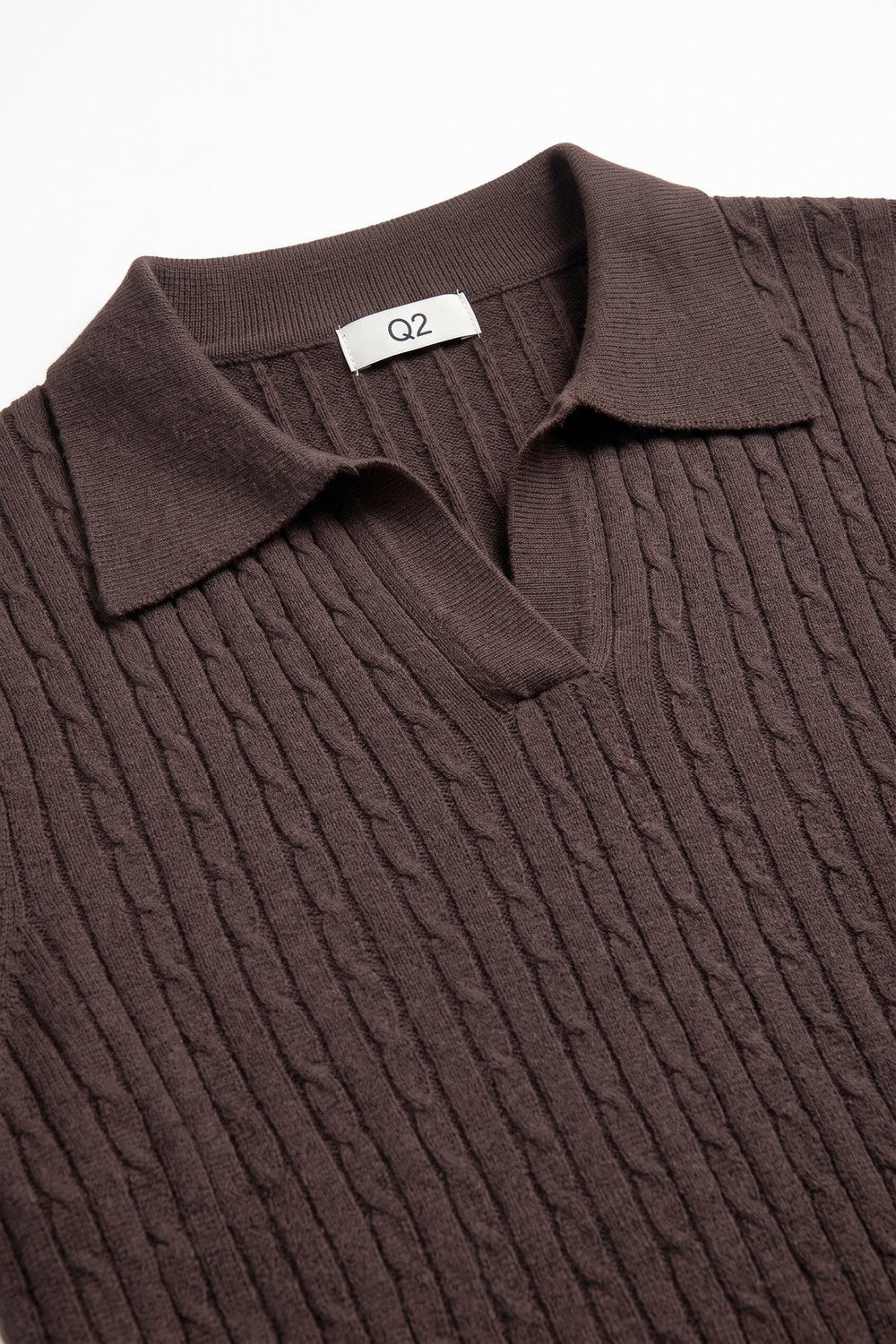 Brown Cable Knit Ribbed Trim Polo Sweater - Premium simple from Tooksie - Just $64.90! Shop now at Tooksie
