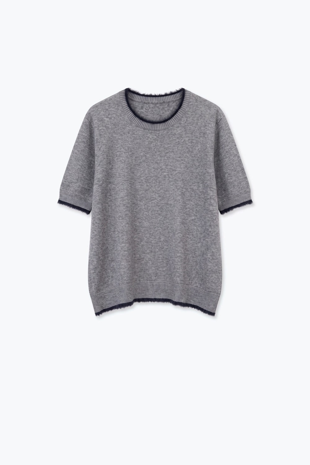 Gray Short Sleeve Crew Neck Sweater with Faux Fur Trim - Premium simple from Tooksie - Just $59.90! Shop now at Tooksie