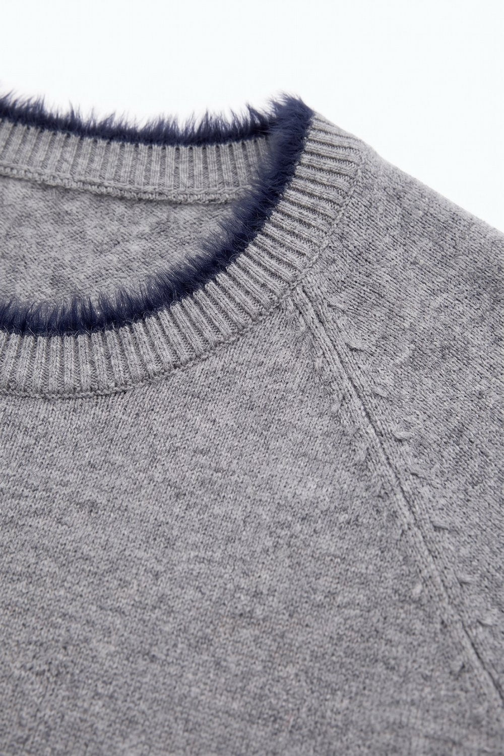 Gray Short Sleeve Crew Neck Sweater with Faux Fur Trim - Premium simple from Tooksie - Just $59.90! Shop now at Tooksie