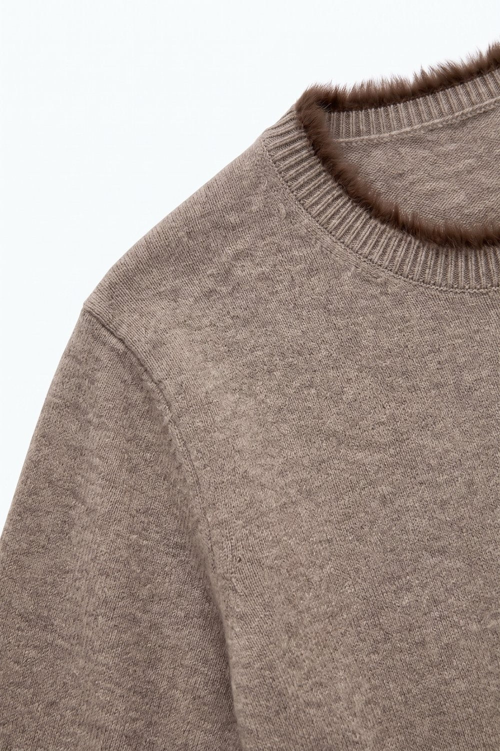 Camel Short Sleeve Crew Neck Sweater with Faux Fur Trim - Premium simple from Tooksie - Just $59.90! Shop now at Tooksie