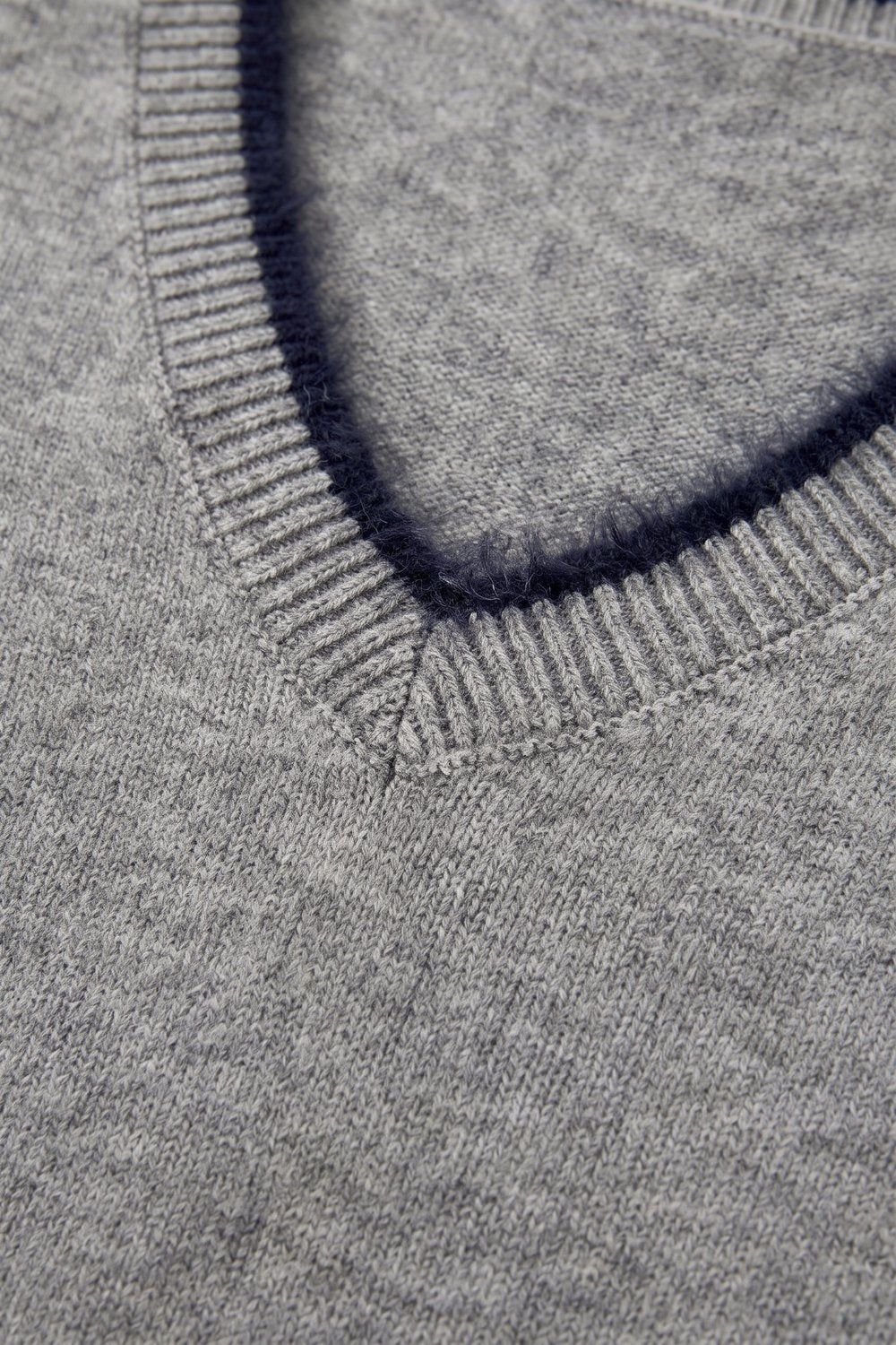 Gray V-Neck Sweater with Faux Fur Trim - Premium simple from Tooksie - Just $66.90! Shop now at Tooksie
