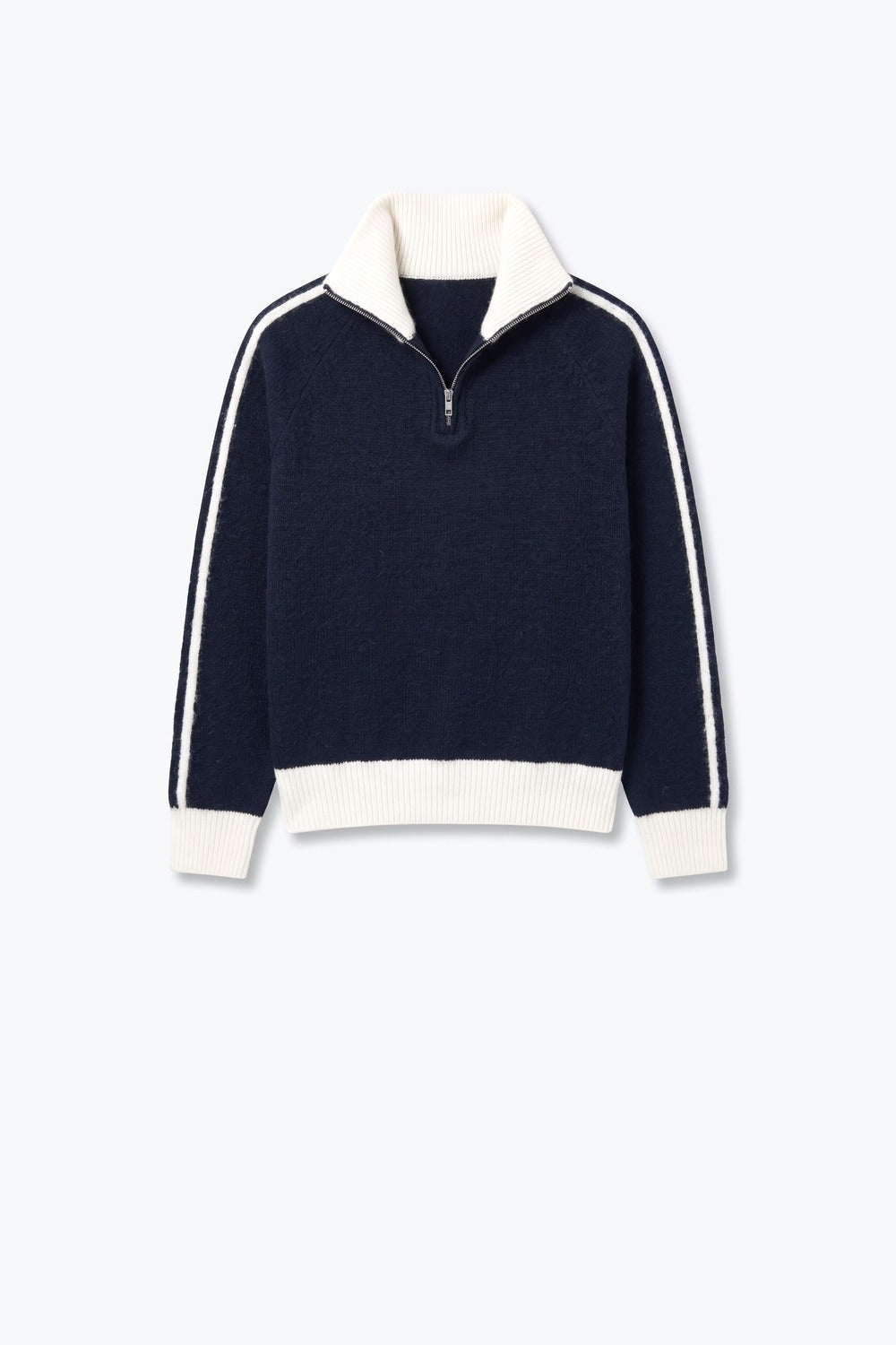 Navy Striped Brushed Knit Contrast Collar Half Zip Sweater - Premium simple from Tooksie - Just $74.90! Shop now at Tooksie