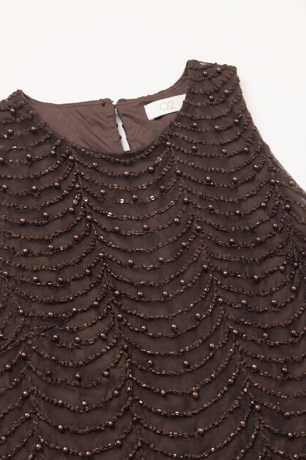 Brown Mesh Beaded Scallop Hem Sleeveless Top - Premium variable from Tooksie - Just $74.90! Shop now at Tooksie