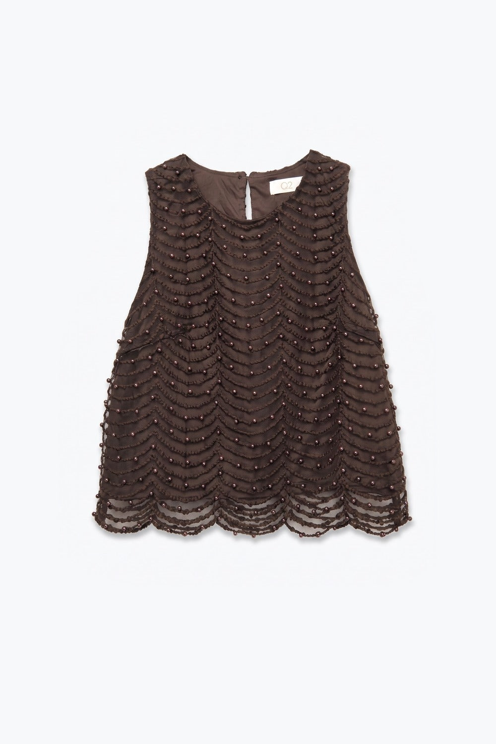 Brown Mesh Beaded Scallop Hem Sleeveless Top - Premium variable from Tooksie - Just $74.90! Shop now at Tooksie