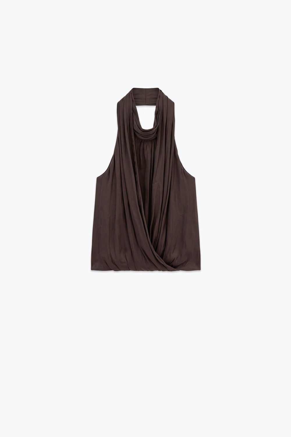 Brown Satin Draped Halter Cowl Neck Top - Premium variable from Tooksie - Just $69.90! Shop now at Tooksie