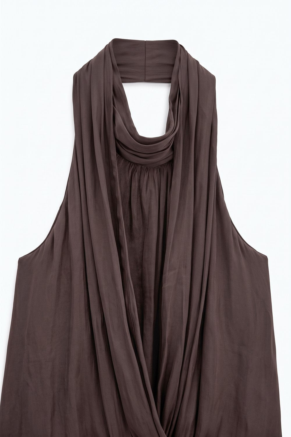 Brown Satin Draped Halter Cowl Neck Top - Premium variable from Tooksie - Just $69.90! Shop now at Tooksie