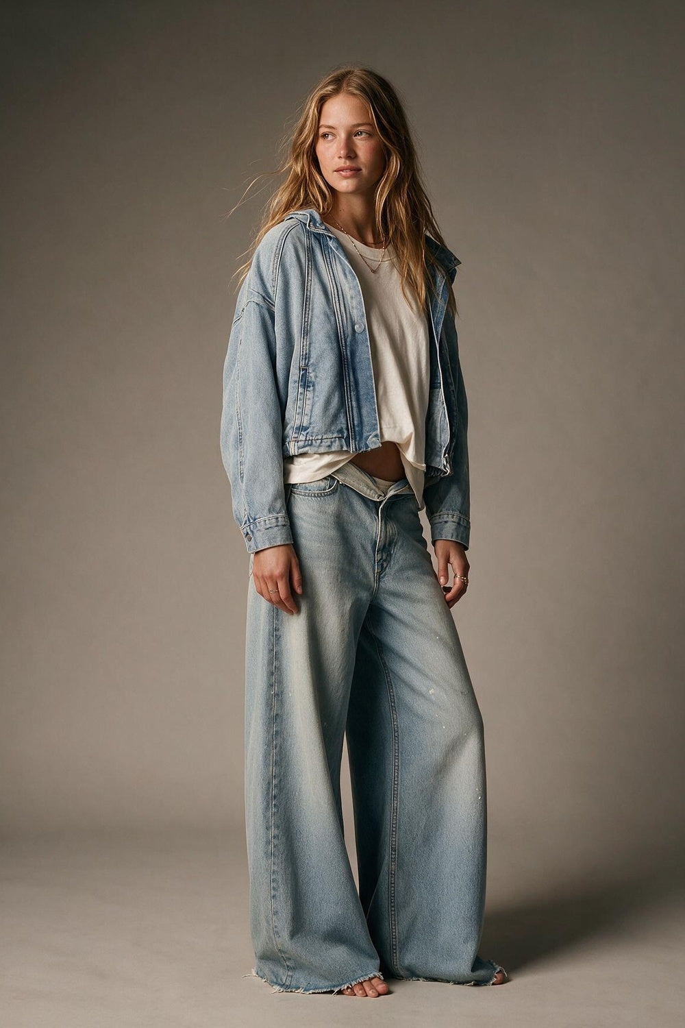 Light Wash High Neck Collar Cropped Denim Jacket - Premium variable from Tooksie - Just $104.90! Shop now at Tooksie