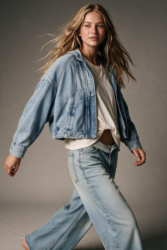 Light Wash High Neck Collar Cropped Denim Jacket - Premium variable from Tooksie - Just $104.90! Shop now at Tooksie