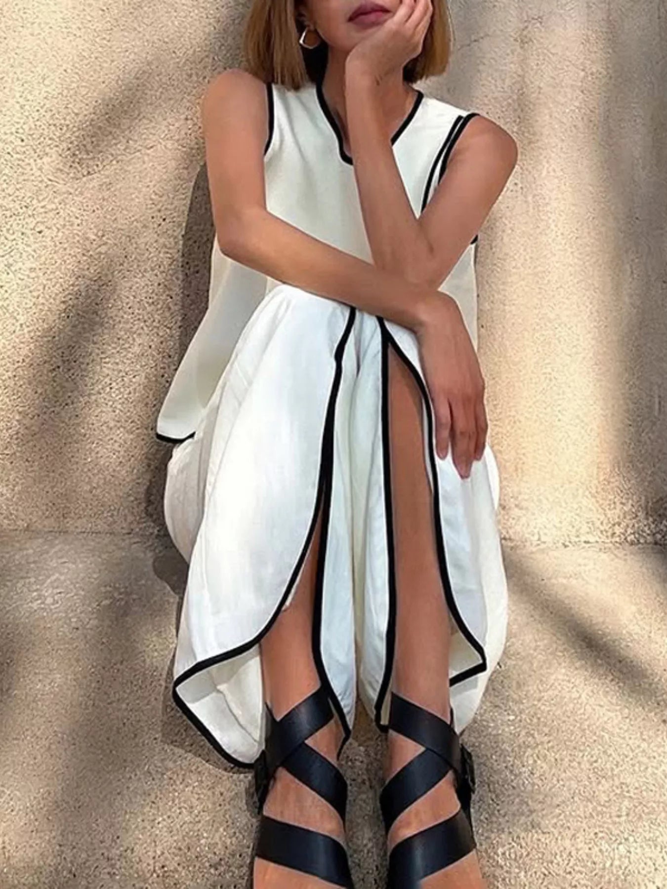 Contrast Trim Sleeveless Top and Wide-Leg Trouser Set - Premium variable from Tooksie - Just $76.99! Shop now at Tooksie