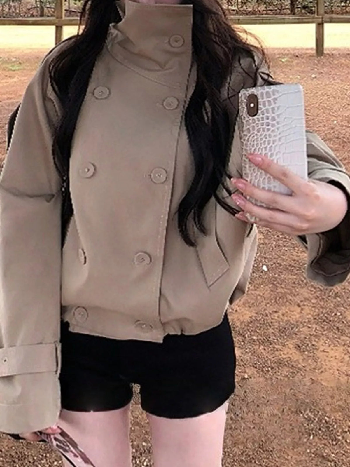 Double-Breasted Cropped Trench Coat - Premium variable from Tooksie - Just $56.99! Shop now at Tooksie
