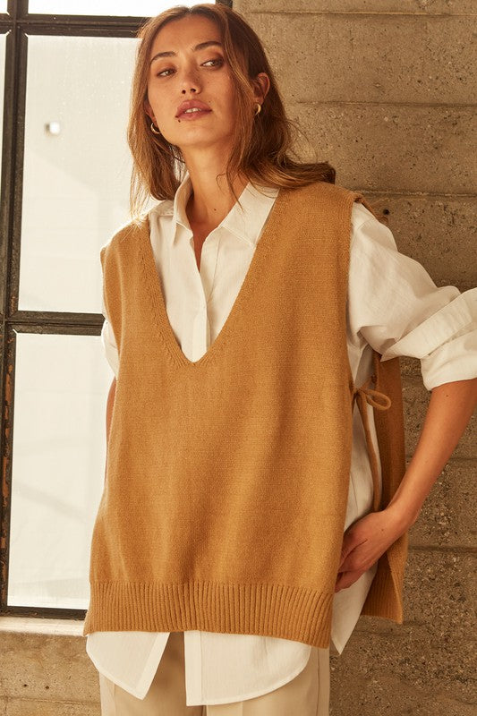 Camel Knitted Sweater Vest - Premium variable from Tooksie - Just $31.99! Shop now at Tooksie