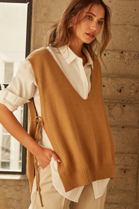 Camel Knitted Sweater Vest XS US