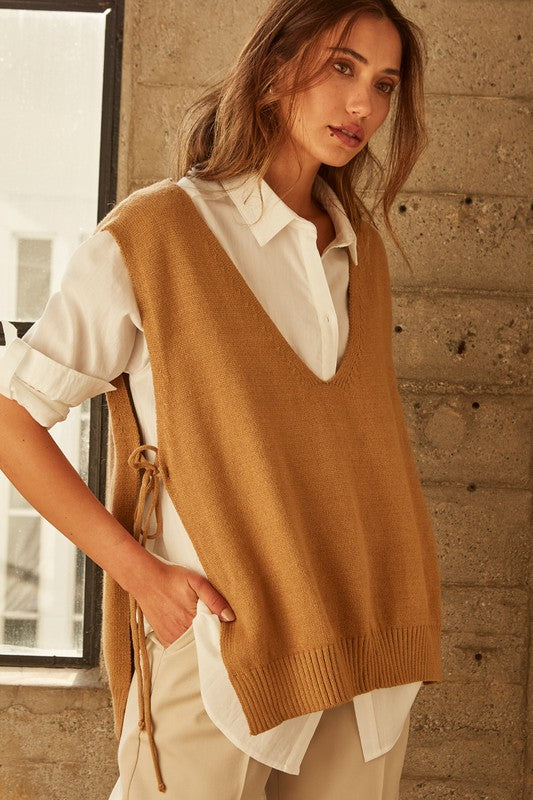 Camel Knitted Sweater Vest - Premium variable from Tooksie - Just $31.99! Shop now at Tooksie