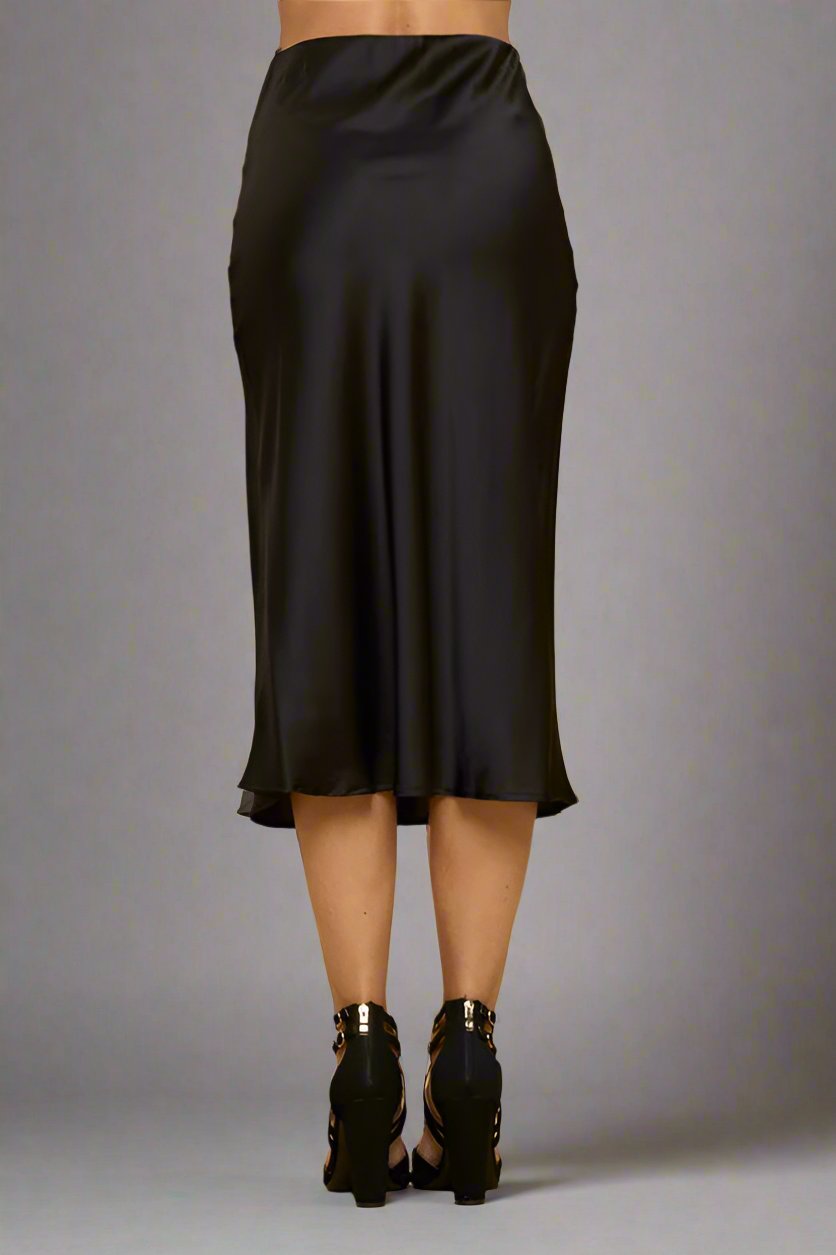 Black Satin Midi Skirt - Premium variable from Tooksie - Just $49.99! Shop now at Tooksie