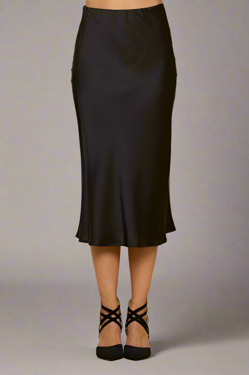 Black Satin Midi Skirt - Premium variable from Tooksie - Just $49.99! Shop now at Tooksie