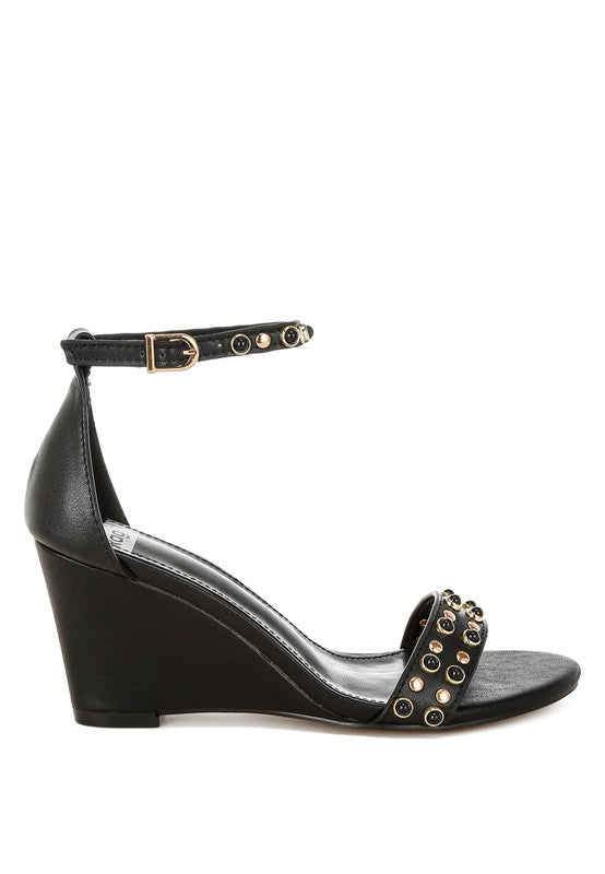 Stud Embellished Wedge Sandals - Premium variable from Tooksie - Just $63.99! Shop now at Tooksie