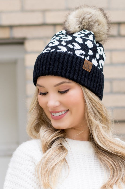 Leopard Fur Pom Beanie - Premium variable from Tooksie - Just $27.99! Shop now at Tooksie