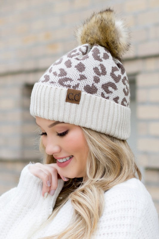 Leopard Fur Pom Beanie - Premium variable from Tooksie - Just $27.99! Shop now at Tooksie