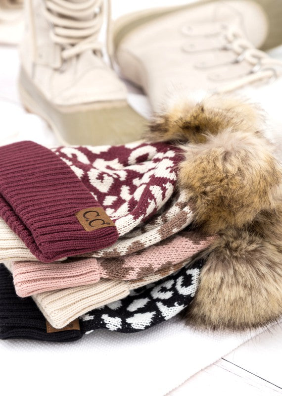 Leopard Fur Pom Beanie - Premium variable from Tooksie - Just $27.99! Shop now at Tooksie