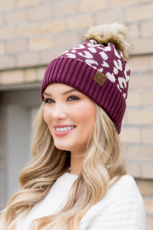 Leopard Fur Pom Beanie - Premium variable from Tooksie - Just $27.99! Shop now at Tooksie