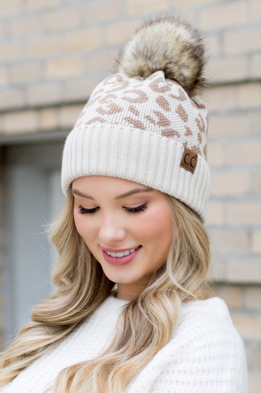 Leopard Fur Pom Beanie - Premium variable from Tooksie - Just $27.99! Shop now at Tooksie