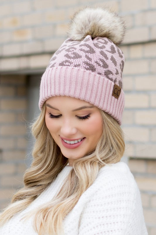 Leopard Fur Pom Beanie - Premium variable from Tooksie - Just $27.99! Shop now at Tooksie