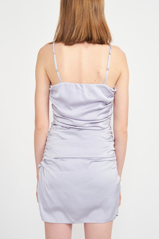 Satin Ruched Spaghetti Strap Mini Dress - Premium  from Tooksie - Just $54.99! Shop now at Tooksie