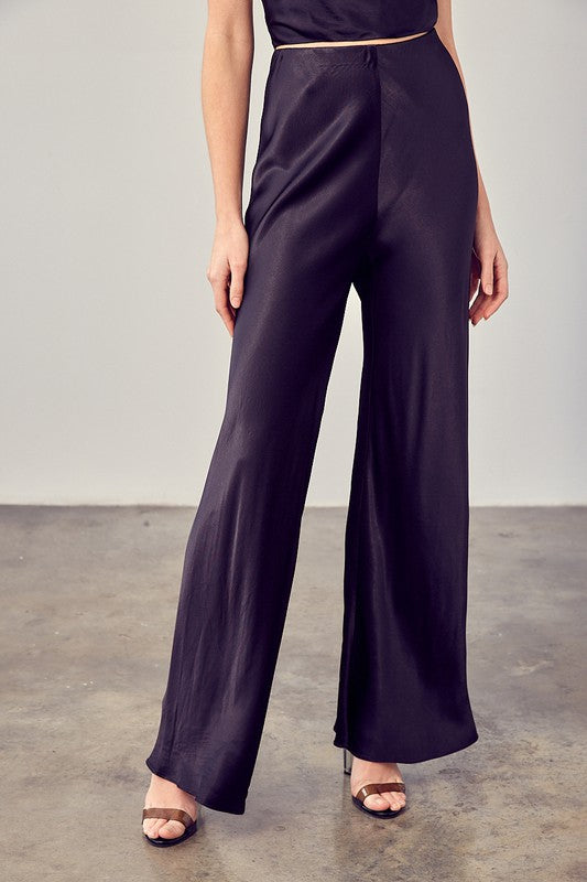 Black Satin Flared Trousers - Premium variable from Mustard Seed - Just $56.99! Shop now at Tooksie