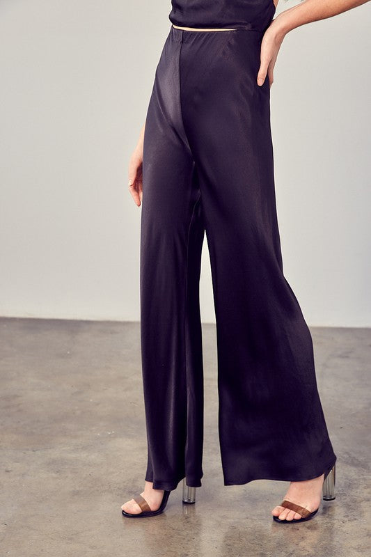 Black Satin Flared Trousers - Premium variable from Mustard Seed - Just $56.99! Shop now at Tooksie