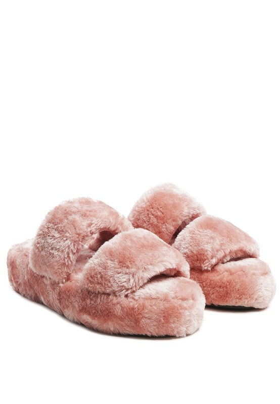 Two Band Faux Fur Slippers - Premium variable from Tooksie - Just $23.99! Shop now at Tooksie
